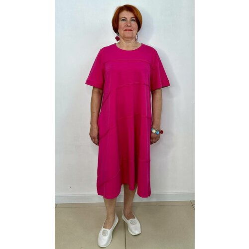 Платье-майка хлопок, повседневное, трапециевидный силуэт, миди, размер 58, розовый