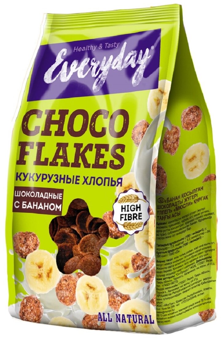 Хлопья Everyday "кукурузные шоколадные с бананом", 200 гр.