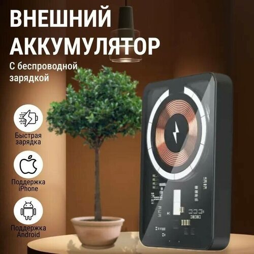 Внешний аккумулятор магнитный Power Bank 10000 мАч с беспроводной зарядкой 15W 358100₽