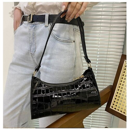 Сумка  багет , искусственная кожа, черный