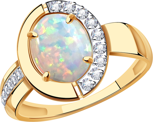 Кольцо Diamant online, золото, 585 проба, опал, фианит, размер 17.5, мультиколор