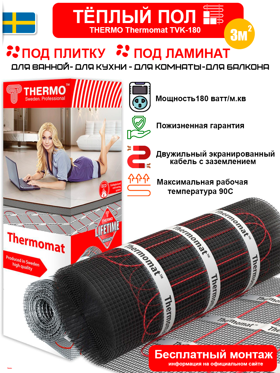 Теплый пол Thermo Thermomat TVK-180 3 м²