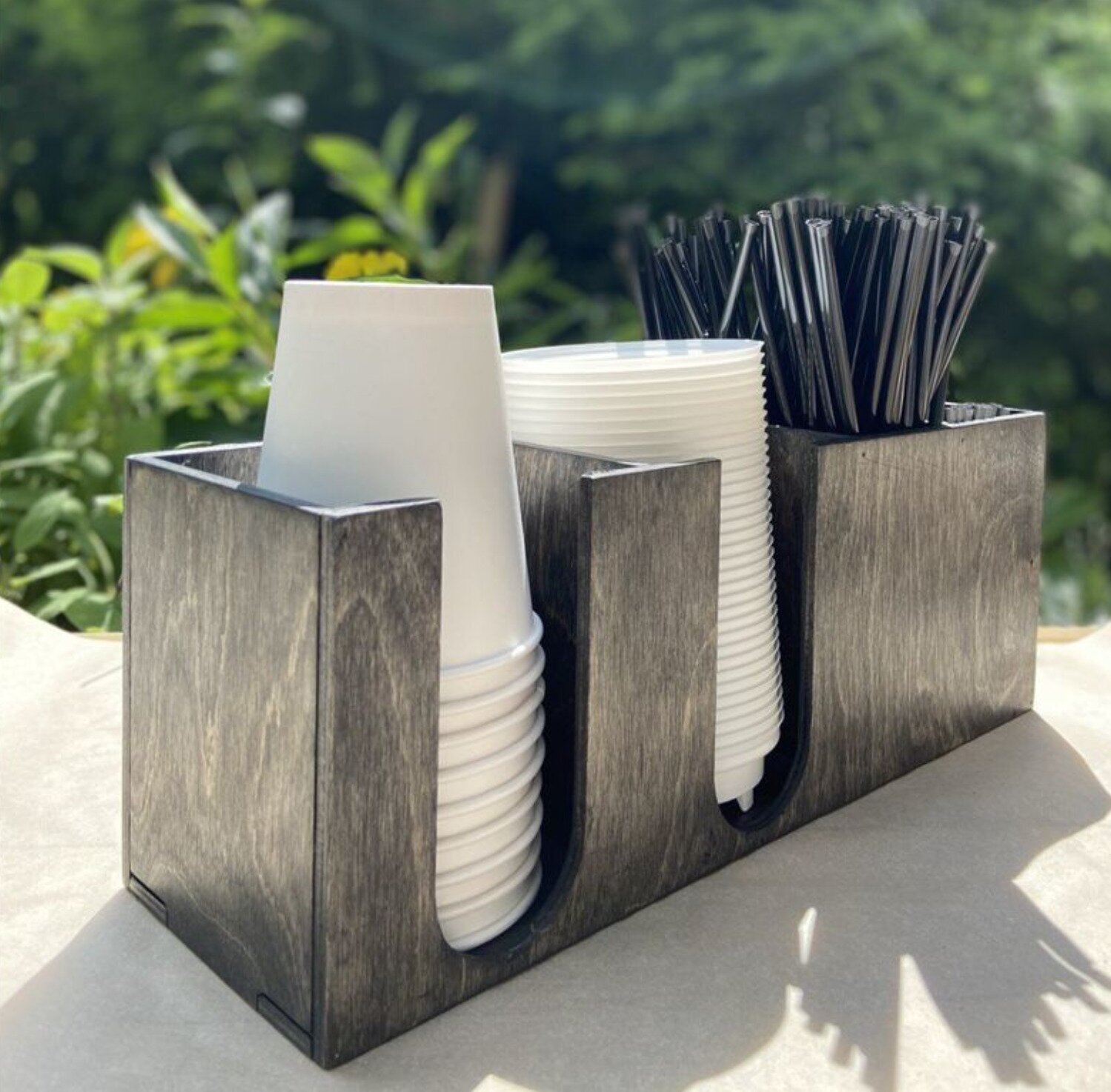 Органайзер деревянный диспенсер для стаканчиков, крышек и порционных продуктов, цвет серый