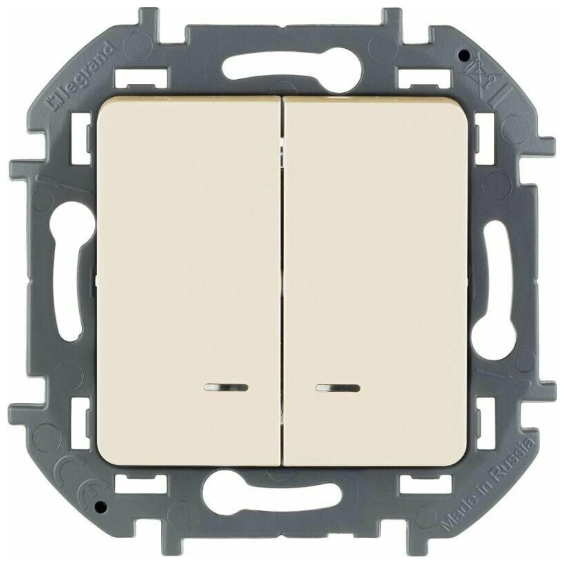 Выключатель 2-кл. Inspiria 10А IP20 250В 10AX с подсветкой/индикацией механизм сл. кость Leg 673631