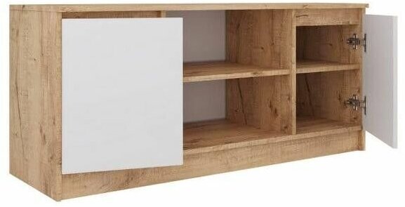фото Тумба МТВ 1200.1 Охта, Дуб Вотан/Белый гладкий, ЛДСП, с полками, для гостиной, спальни, 544х404х1204, Петровская