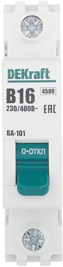 ВА-101 Автоматический выключатель 1-полюсный, 16А, 4.5kА (хар-ка B) DEKraft, 11006DEK