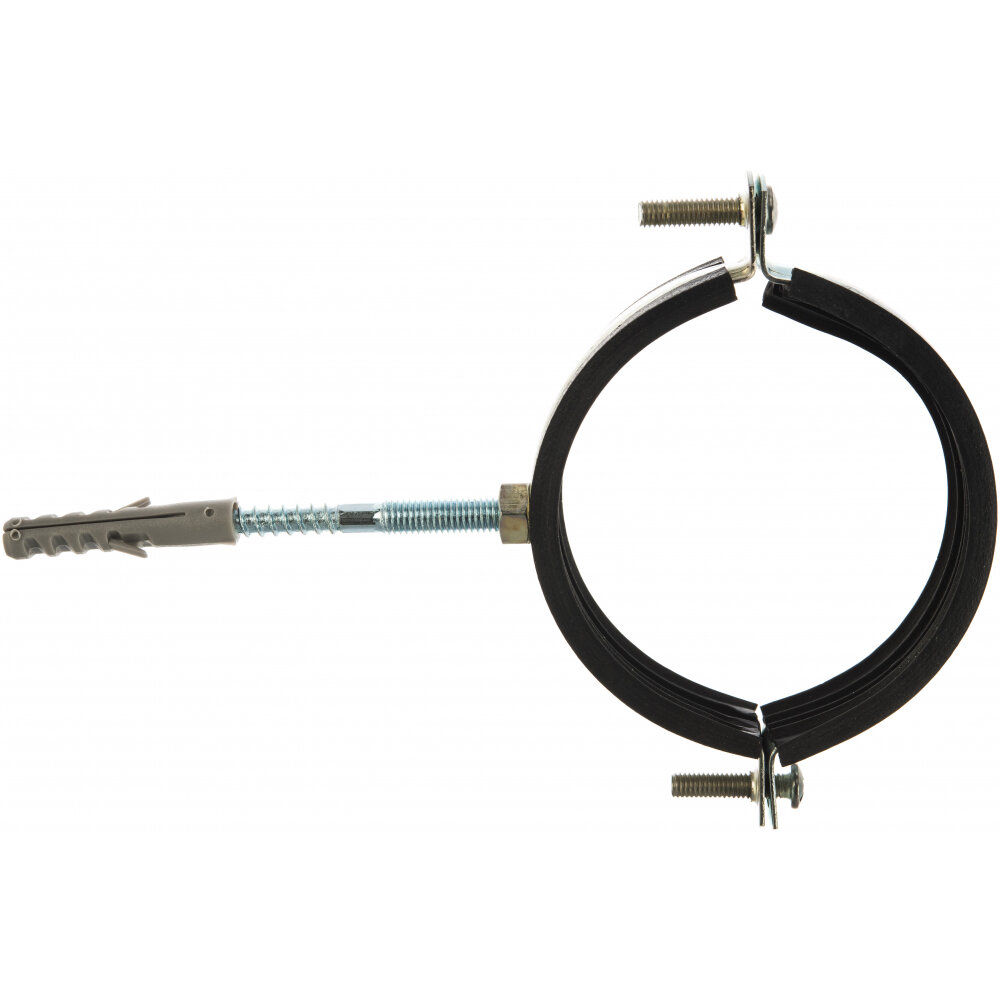 фото Металлический сантехнический хомут для труб со шпилькой и шурупом СВК 87-90, 3 дюйма, гайка М8 SVK-F080М8