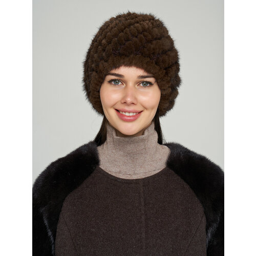 фото Шапка бини норковая шапка, демисезон/зима, подкладка, вязаная, утепленная, размер 54-60, коричневый мехмаркет