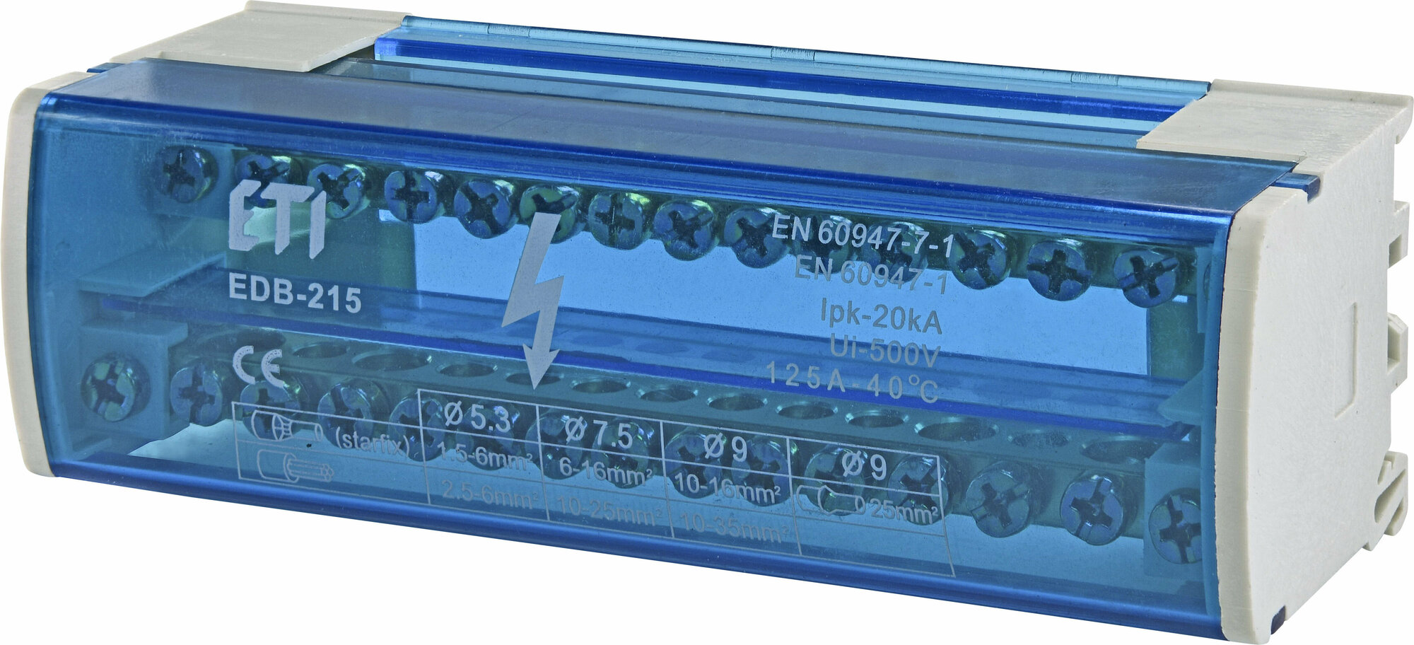 Блок распределительный ETI EDB-215 2p, L+PE/N, 125A (15 выходов) 001102302