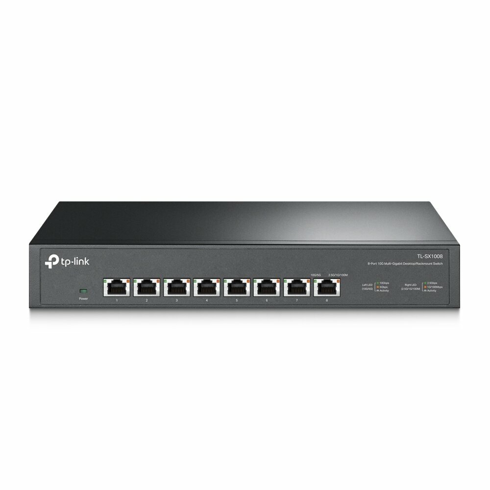 Коммутатор TP-Link TL-SX1008, RJ-45, 8 портов, 160 Гбит/с, неуправляемый, черный