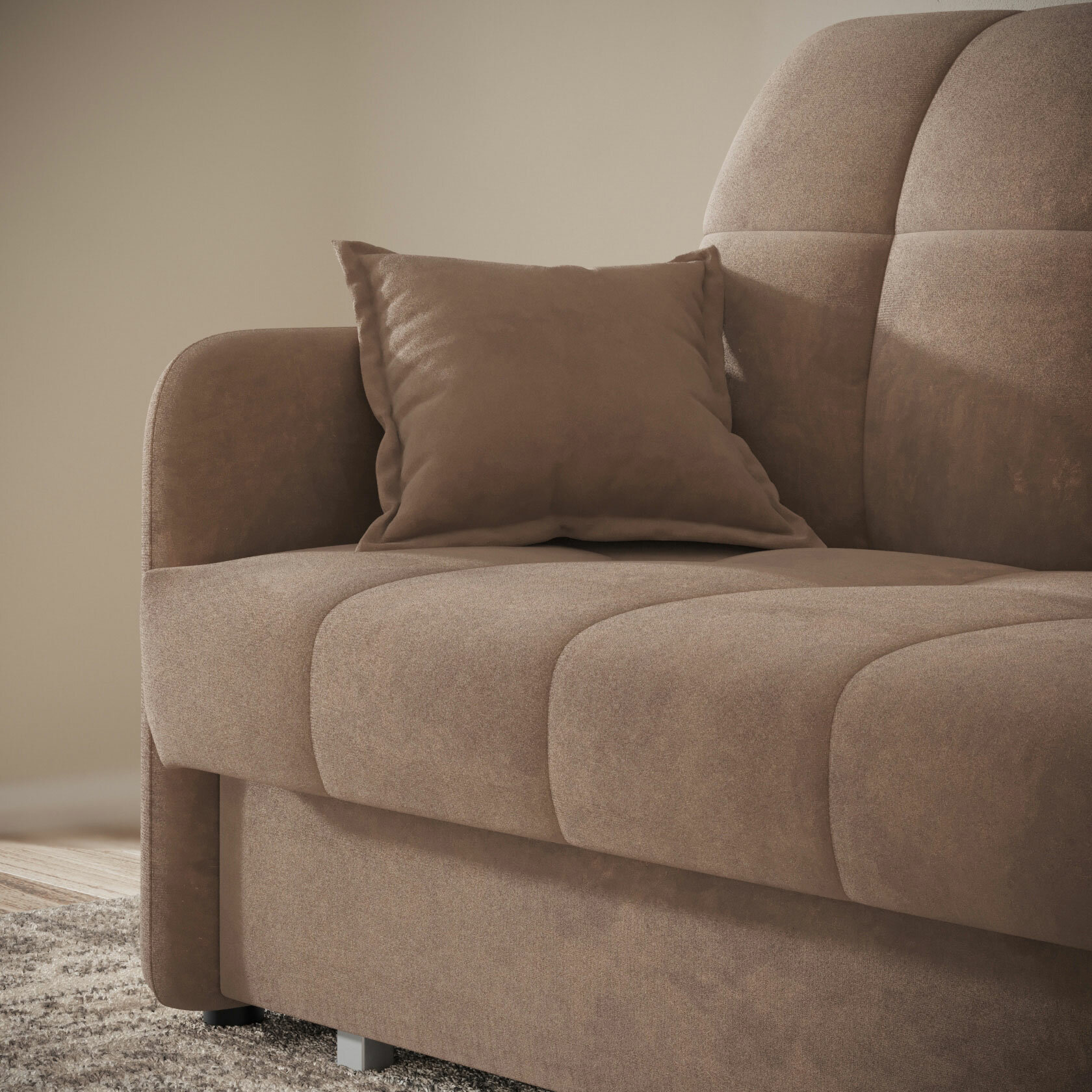 Прямой диван Первый Мебельный Гибсон Бежевый, велюр 140 см Без ящика - фотография № 9