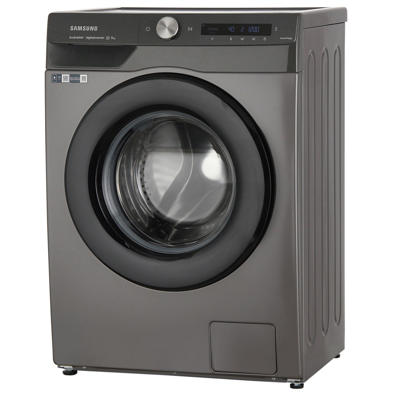 Узкая стиральная машина Samsung WW80AG6S28ANLP, 8 кг, с электронным управлением, инверторным мотором, технологией Quick Drive, функцией Volt Control, графит / черный