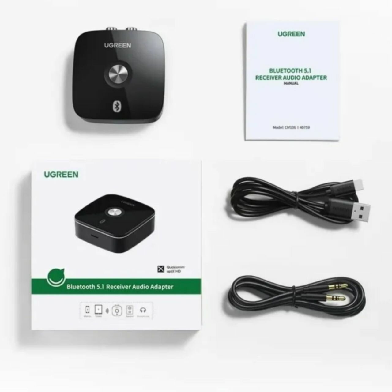 Bluetooth аудио адаптер Ugreen CM106 (40759) с поддержкой aptX LL, Bluetooth 5.1, AUX 3,5 мм +2RCA — фото 1