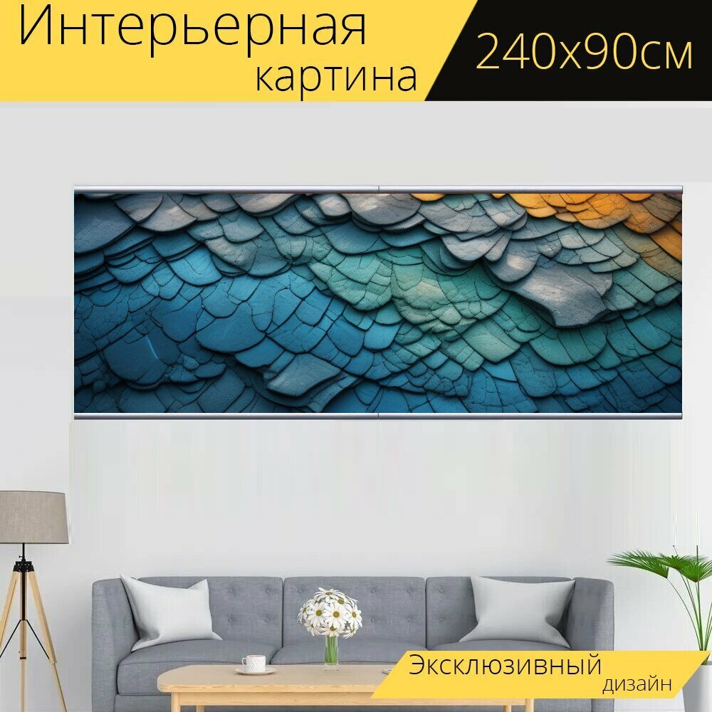 Картина на холсте "Текстуры и слои" с подвесами 240х90 см. для интерьера на стену
