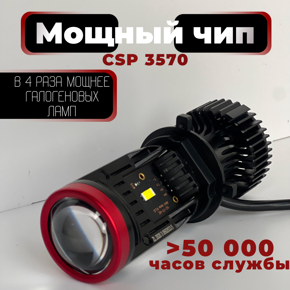 Автомобильные светодиодные лампы H4 c мини LED линзами Y7D для ближнего и дальнего света — фото 1