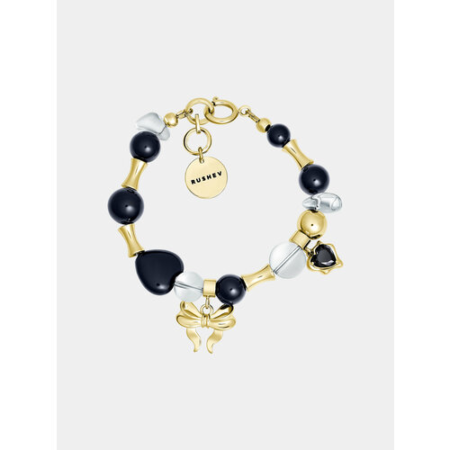 Браслет RUSHEV, горный хрусталь, 1 шт., размер 19 см, черный/золотистый