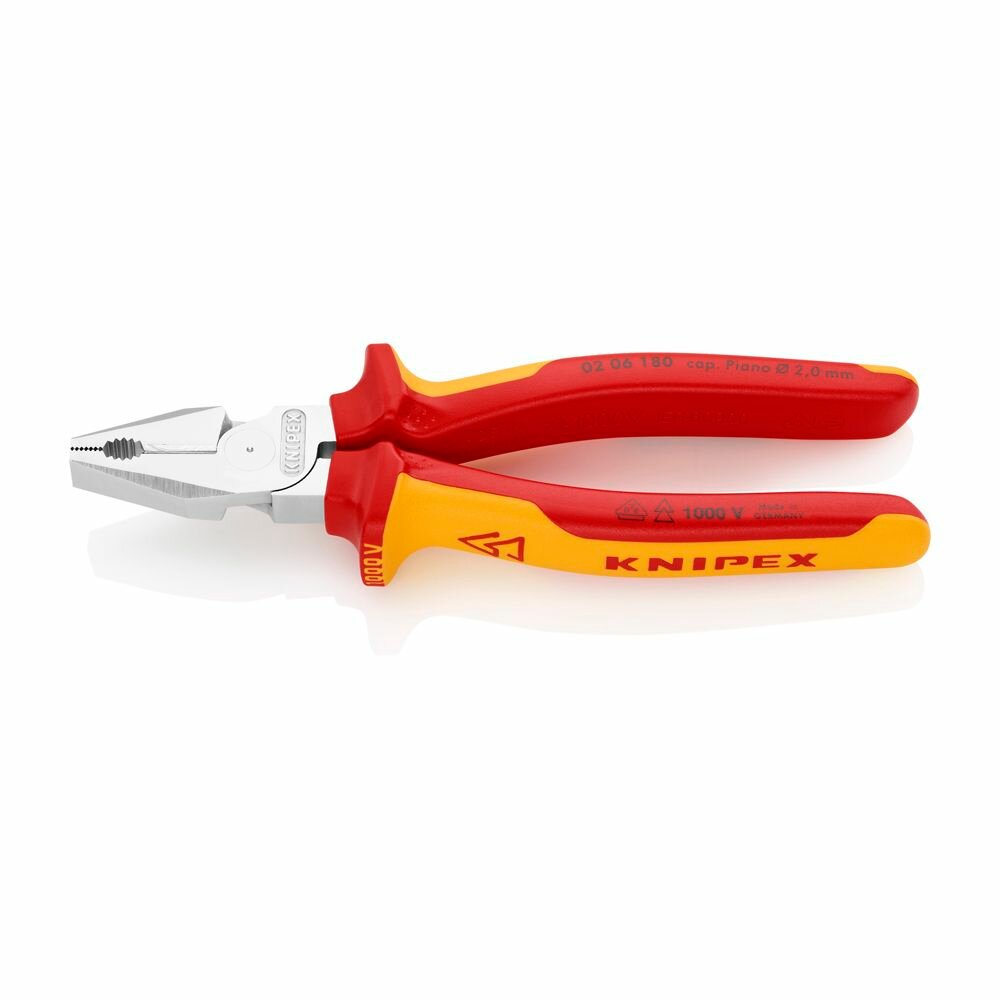 Пассатижи - плоскогубцы KNIPEX комбинированные особой мощности VDE, 180 мм, хром, 2-комп диэлектрические ручки KN-0206180 — фото 1