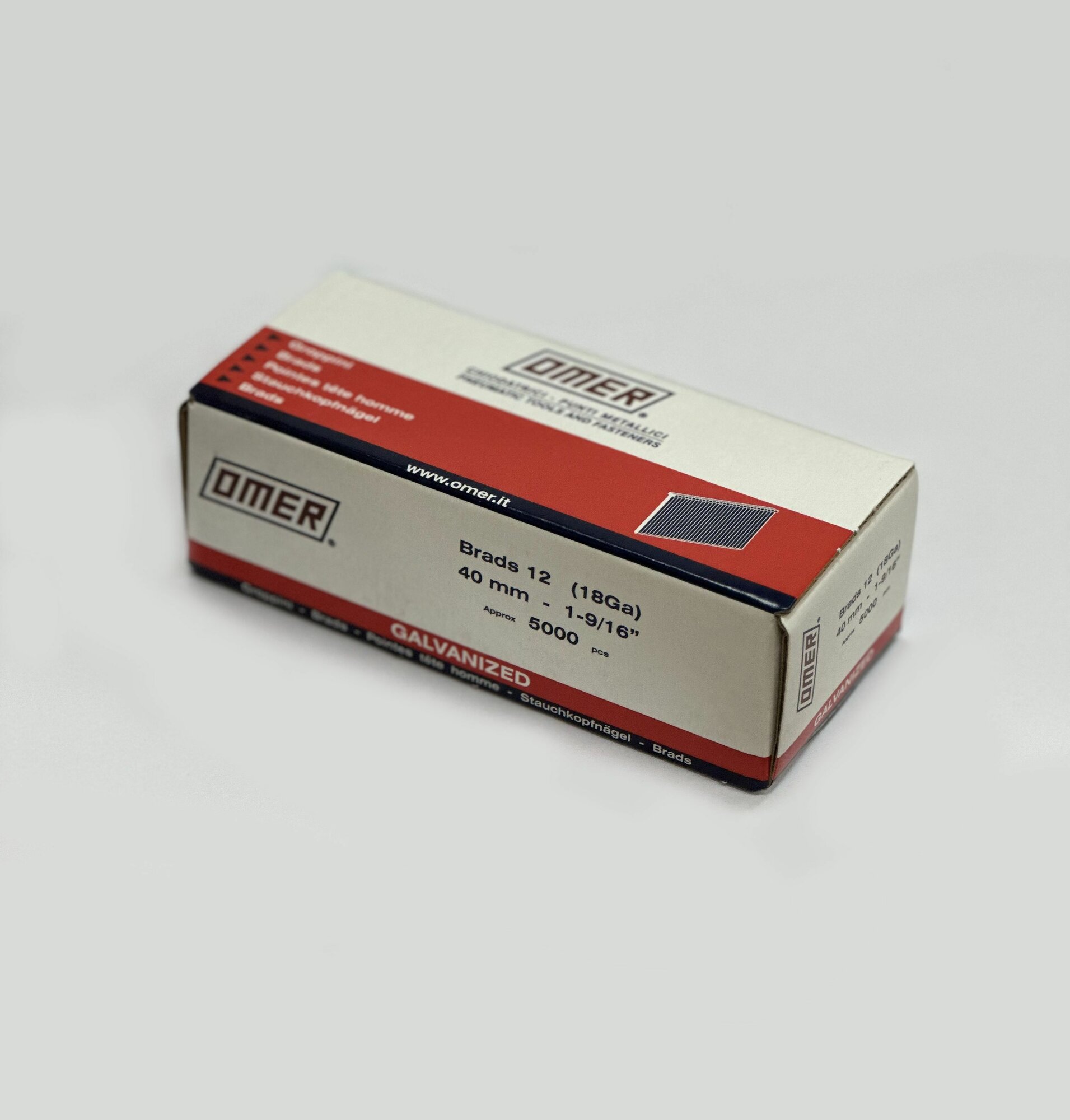 Гвозди для пневмоинструмента 18GA, Omer Brads 12, 40 мм