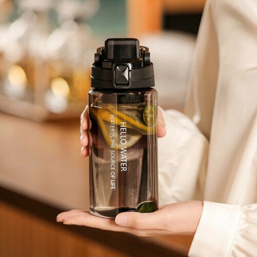 Бутылка для воды, спортивная бутылка, 600 мл, черная с замком