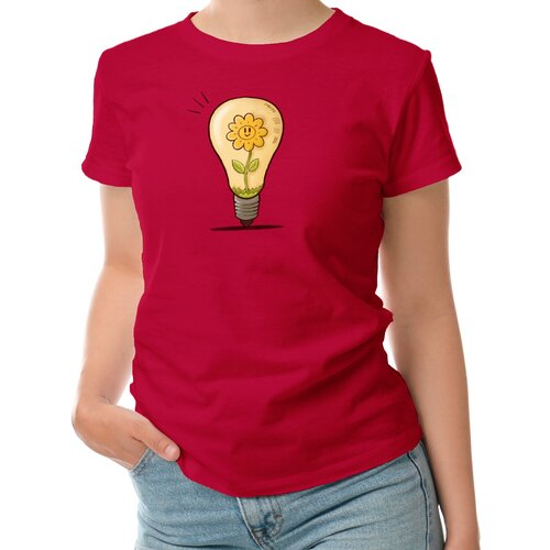 Женская футболка «Лампочка с цветком» (L, темно-синий)