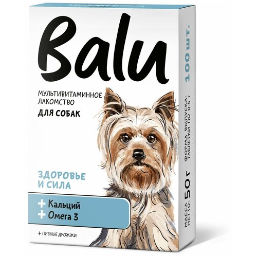 Лакомство мультивитаминное Balu для собак "Здоровье и сила" кальций и омега 3, 100 таб.