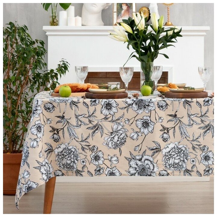 Скатерть «Доляна» "Blooming garden", 144х180см, 100% хлопок, 164 г/м2