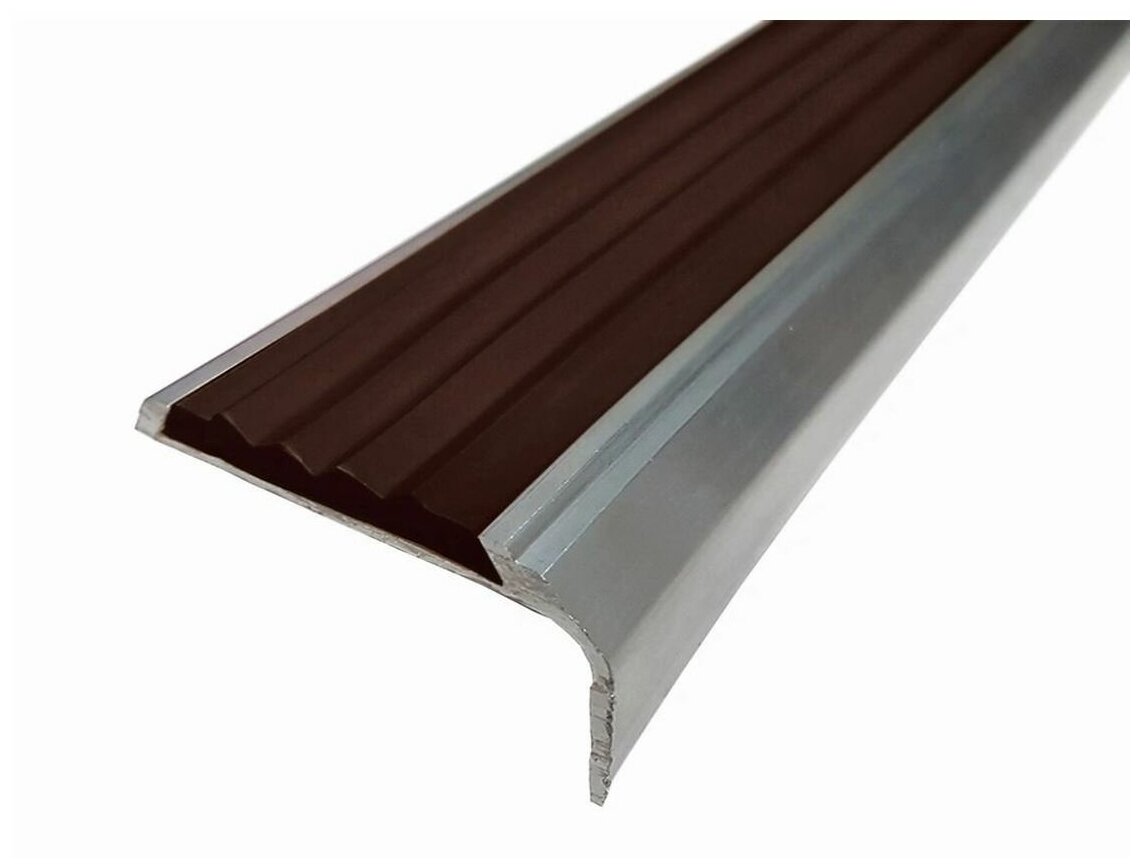 Алюминиевый угол-порог с резиновой вставкой, цвет вставки коричневый, длина 1 метр, ширина 40 мм, высота 19 мм, упаковка из 5 штук - фотография № 2