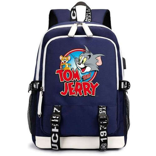 Рюкзак Том и Джерри (Tom and Jerry) синий с USB-портом №2 рюкзак том и джерри tom and jerry черный с usb портом 4