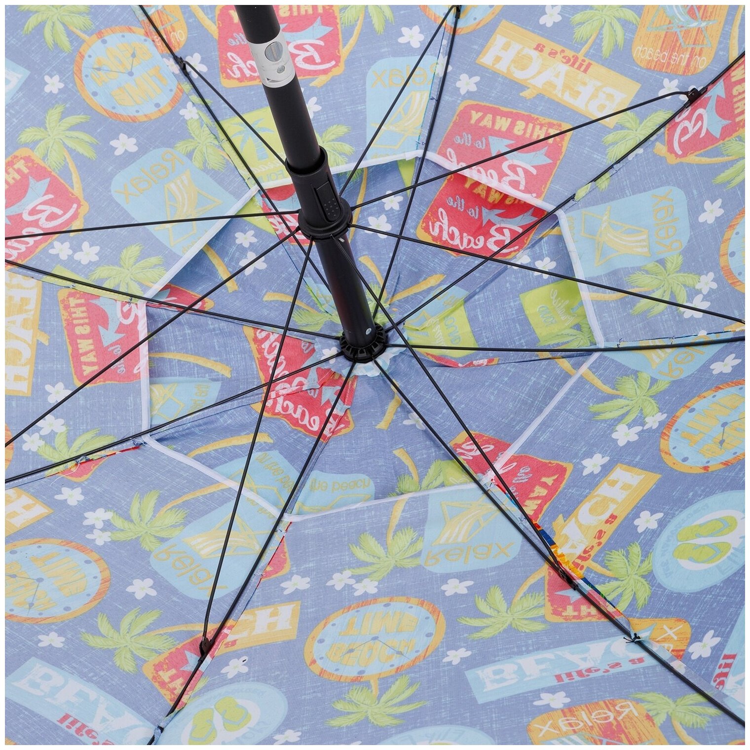 Пляжный зонт, 2 м, с клапаном, с наклоном, Премиум (синий/принт "пляж") в чехле - фотография № 3