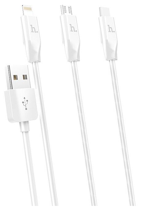 Дата-кабель Hoco X1 (3 в 1) USB-MicroUSB/Lightning/Type-C (2.1 А), 1 м, белый