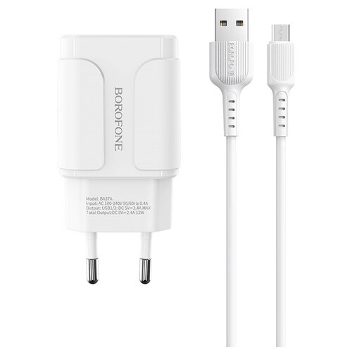 фото Сетевое зарядное устройство borofone ba37a speedy + кабель microusb, white