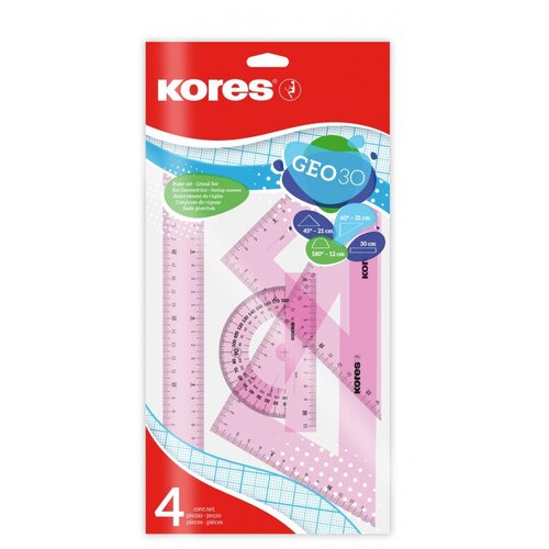 фото Набор черт. принад. kores: лин.30см, два треуг 60и45 град-21см, трансп 12см