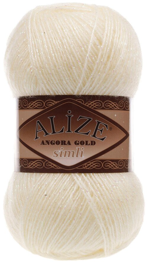 Пряжа Alize Angora Gold Simli, 20 % шерсть, 75 % акрил, 5 % люрекс, 100 г, 500 м, 1 шт., 67 молочно-бежевый