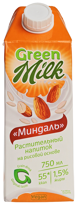 «Миндаль» растительный напиток на рисовой основе, Green Milk, 750 мл