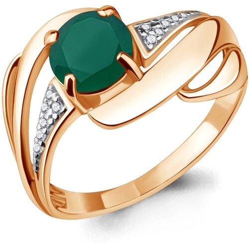 фото Кольцо diamant online, серебро, 925 проба, золочение, агат, фианит, размер 17