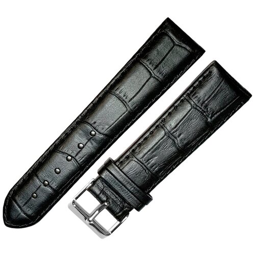 фото Ремешок 2205-01-1-1 м kroko черный кожаный ремень для наручных часов из натуральной кожи 22 мм матовый крокодил ardi
