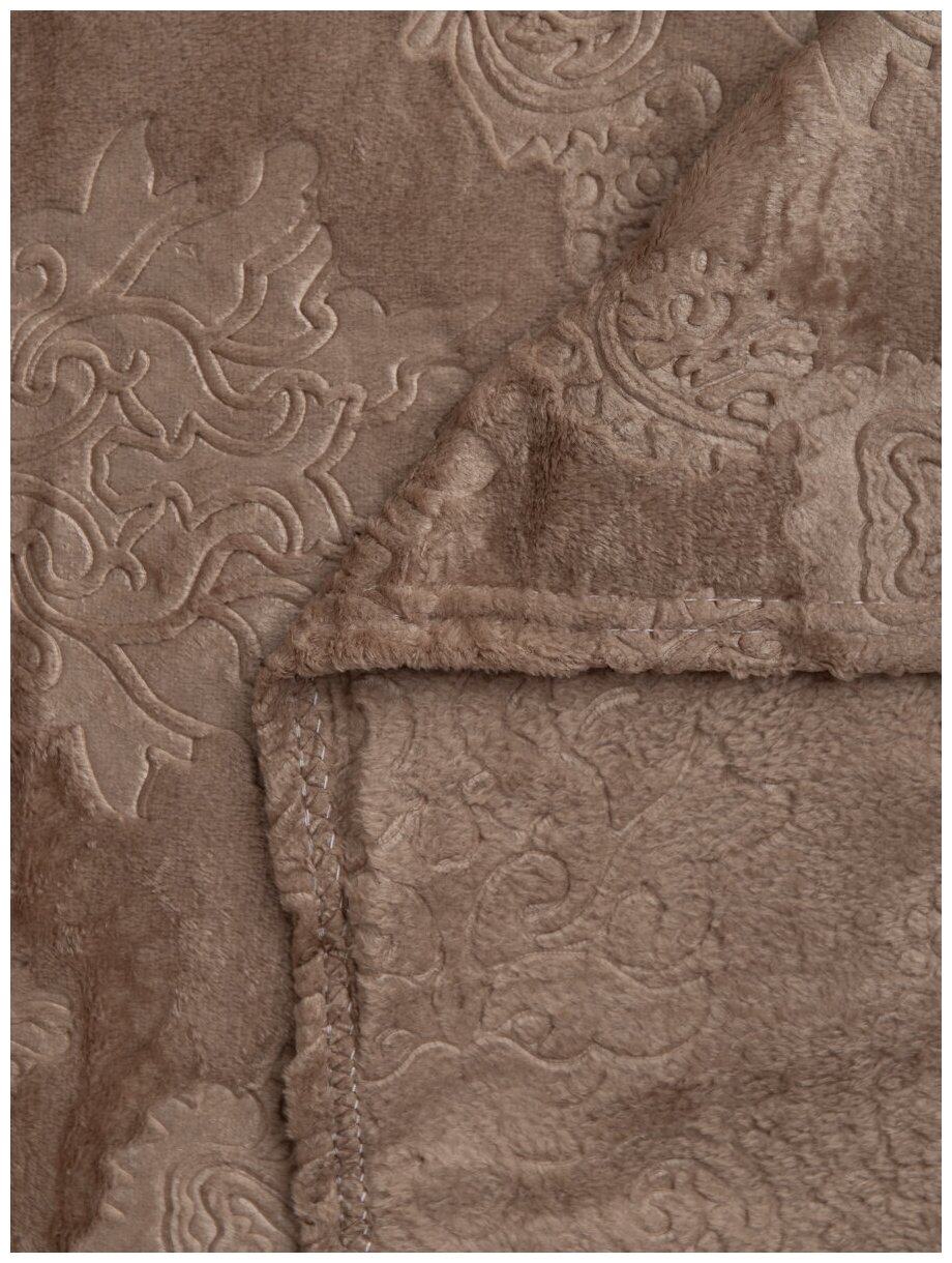 Плед TexRepublic Elite, рисунок Дамаск, 200х220 см, Евро, покрывало на диван, фланель, мягкий коричневый - фотография № 8
