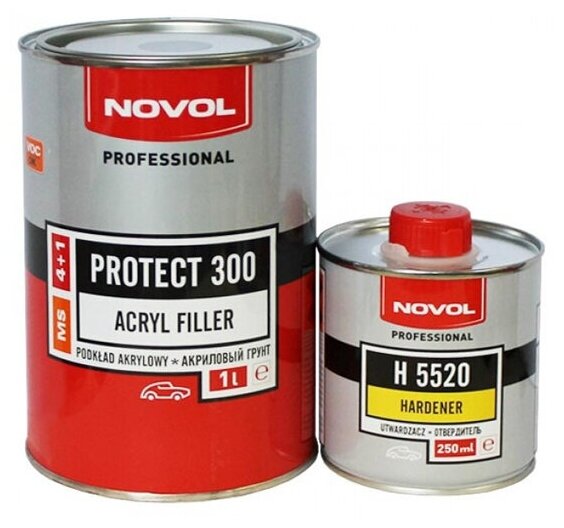Комплект (грунт-наполнитель, отвердитель для грунта) NOVOL PROTECT 300 4+1 (MS), 2 шт. серый 1 л