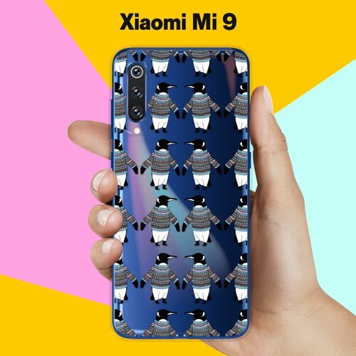 Силиконовый чехол на Xiaomi Mi 9 Узор из пингвинов / для Сяоми Ми 9