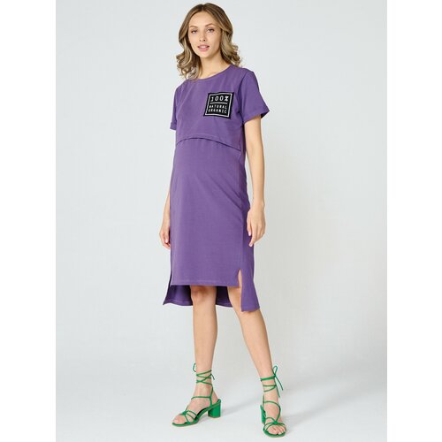 фото Платье-футболка proud mom, хлопок, повседневное, полуприлегающее, миди, размер s, фиолетовый