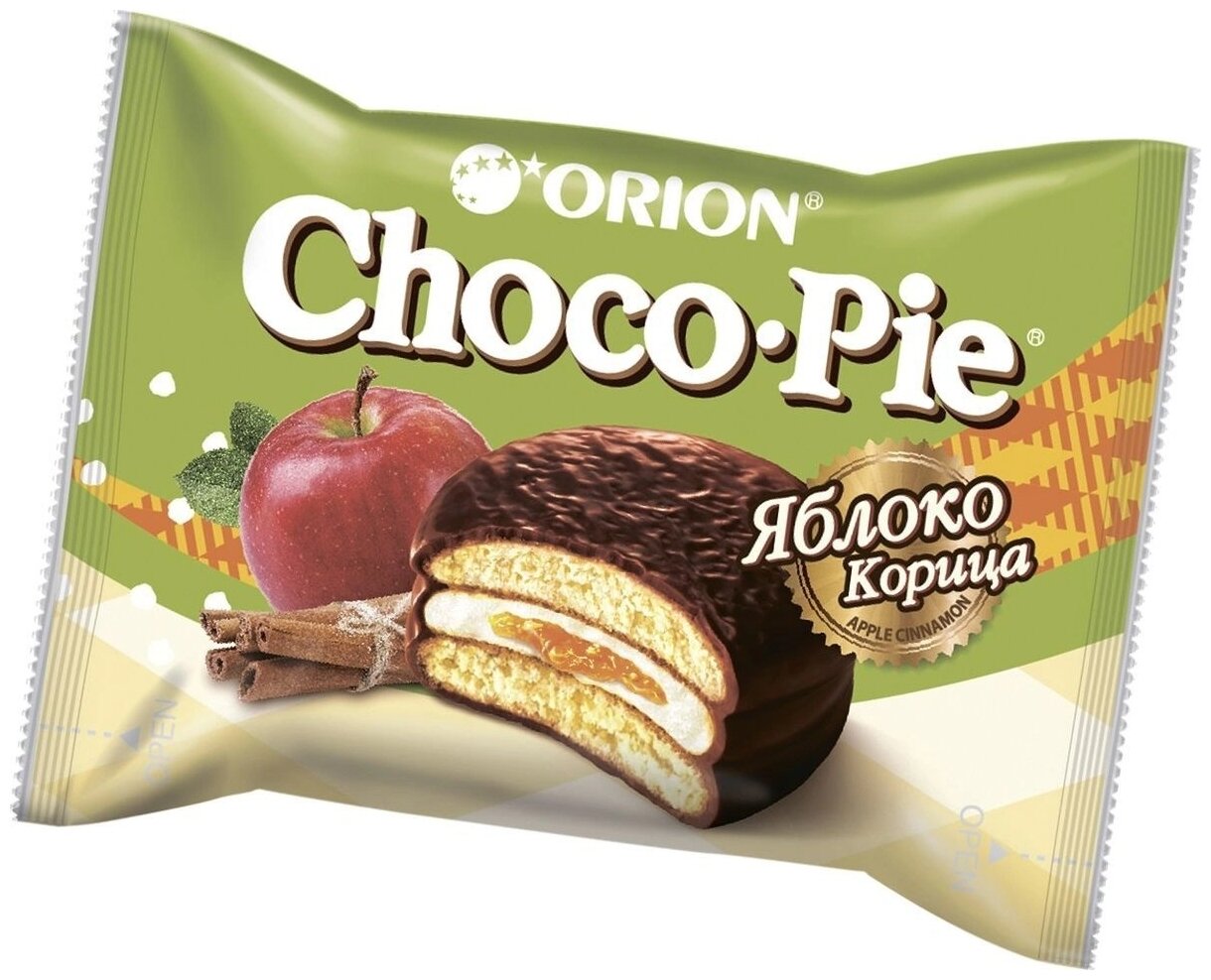 Мучное кондитерское изделие в глазури «Choco Pie Apple-Cinnamon» («Чоко Пай Яблоко-Корица») по 12 штук по 30 гр. - фотография № 2
