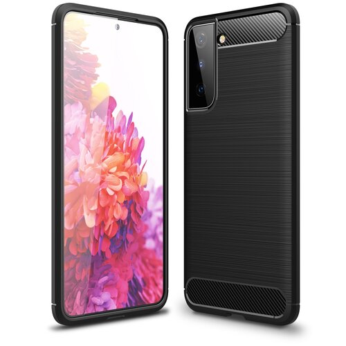 фото Матовый силиконовый чехол для samsung galaxy s21 plus с текстурным покрытием металлик черный 100gadgets