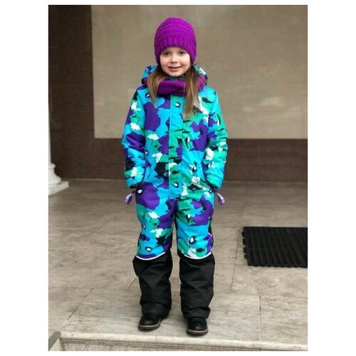 фото Зимний детский комбинезон lapland для девочек мембрана "маковка" размер 104, бирюза