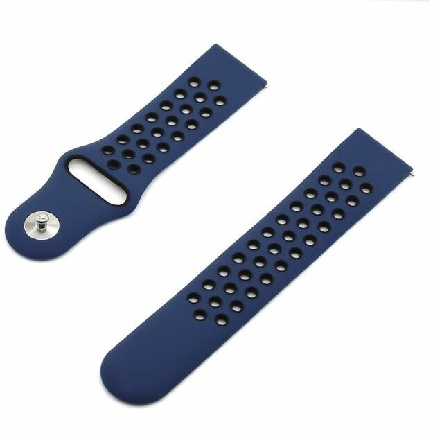 фото Ремешок для смарт-часов, фитнес-браслета универсальный 20 мм Nike силиконовый найк перфорация браслет Xiaomi Samsung Huawei Honor, синий черный