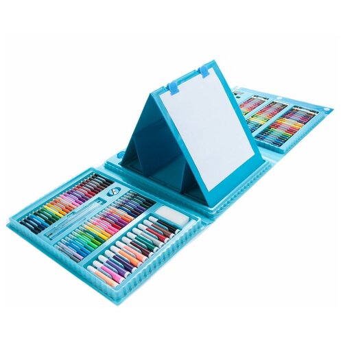 Набор для рисования и творчества в чемоданчике с мольбертом 208 предметов/ Набор юного художника/ голубой