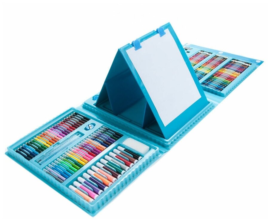 Набор для рисования и творчества в чемоданчике с мольбертом 208 предметов/ Набор юного художника/ голубой