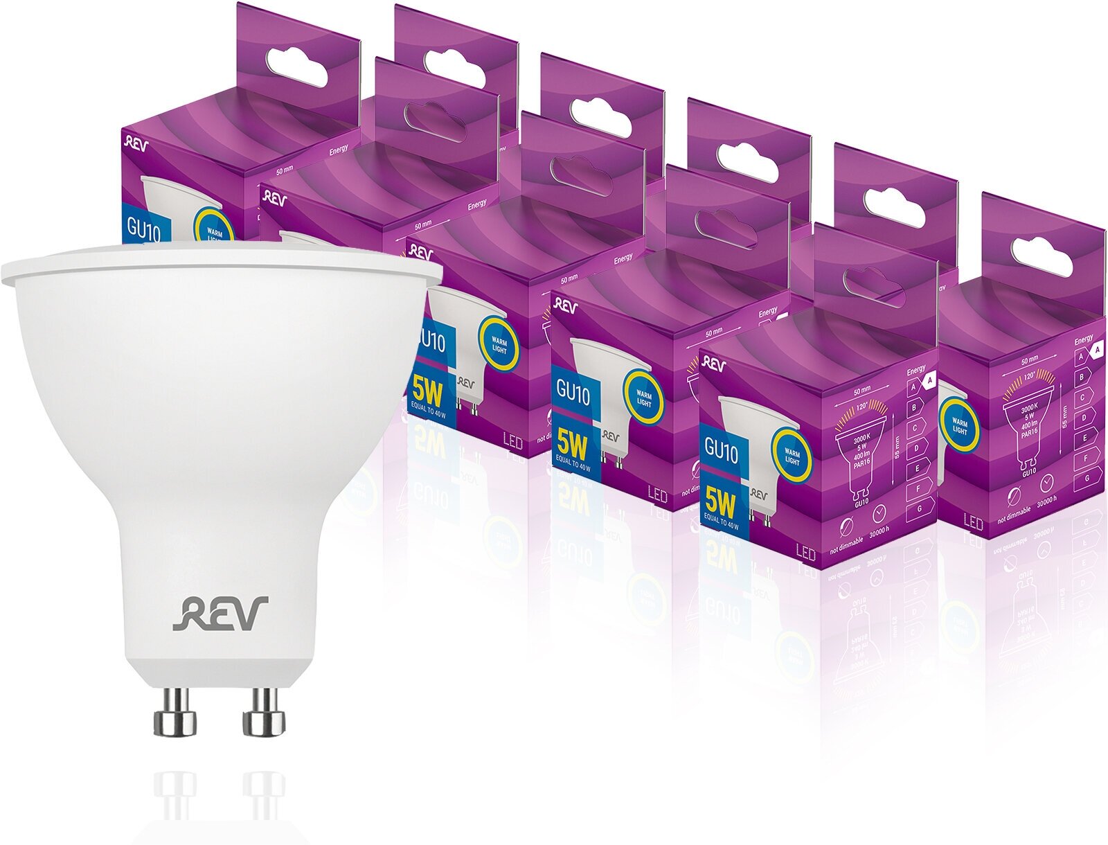 Упаковка светодиодных ламп 10 шт REV 32328 0, 3000K, GU10, PAR16, 5 Вт