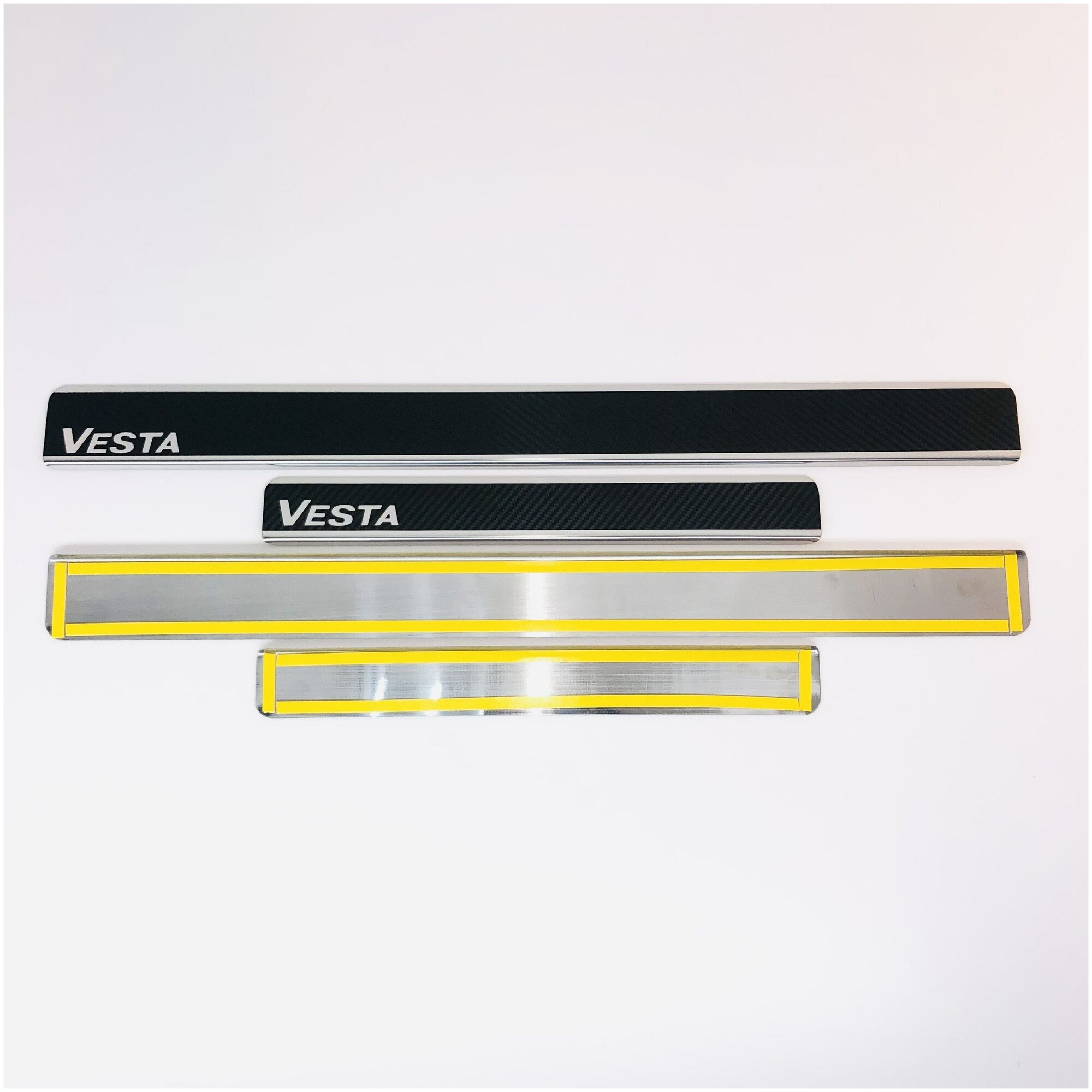 Накладки на пороги Lada Vesta 2015- (нерж. сталь + карбон) компл. 4шт.