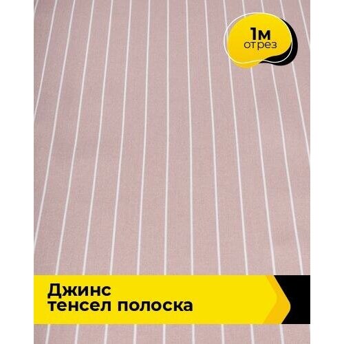 Ткань для шитья и рукоделия Джинс Тенсел полоска 1 м * 145 см, пудровый 043 ткань джинс полоска мелкая сине белый ткань для шитья