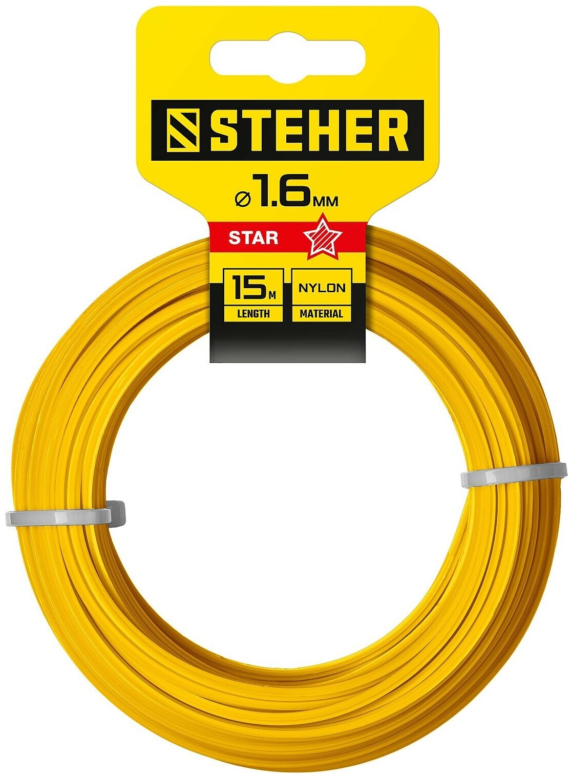 STEHER звезда, 1.6 мм, 15 м, леска для триммера (75010-1.6)